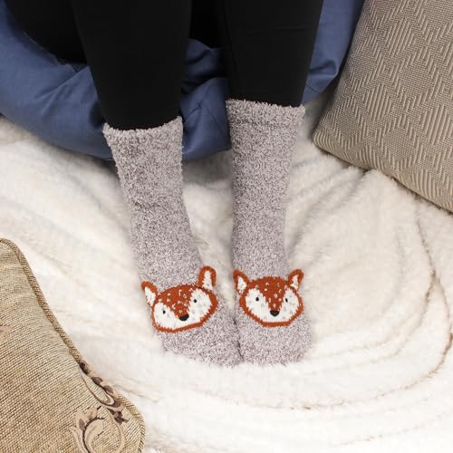 Image of BambooMN Super Soft Warm Cute Women's Animal Non-Slip Fuzzy Fluffy Crew Winter Home Socks