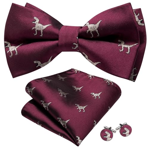 Image of YOHOWA Paisley Striped Men Bow Tie Pre-Tied Formal Adjustable Colorful Bowties Handkerchief Cufflinks Set Wedding Party