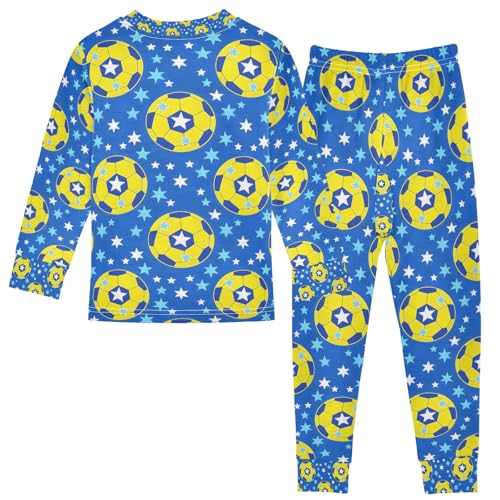 senya Yellow Soccer Star Pajamas Set Long Sleeve Soft Cotton Sleepwear 2 Piece2