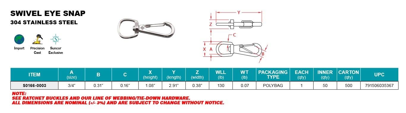 304 Stainless Steel Swivel Eye SNAP 3/4