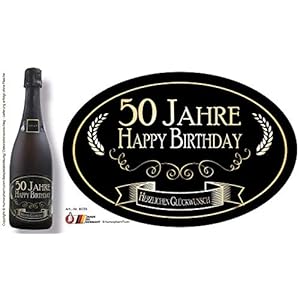 “50 jaar – Happy Birthday” sticker fleslabel etiket 50 verjaardag ovaal goud elegant