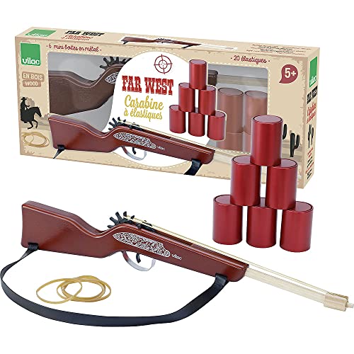 Vilac - Carabines à Elastiques Far West - Cowboy - Jeux d'Adresse - Jouets en Bois - Tir aux Elastiques - Jeu en Famille - Cibles - Développement de la...