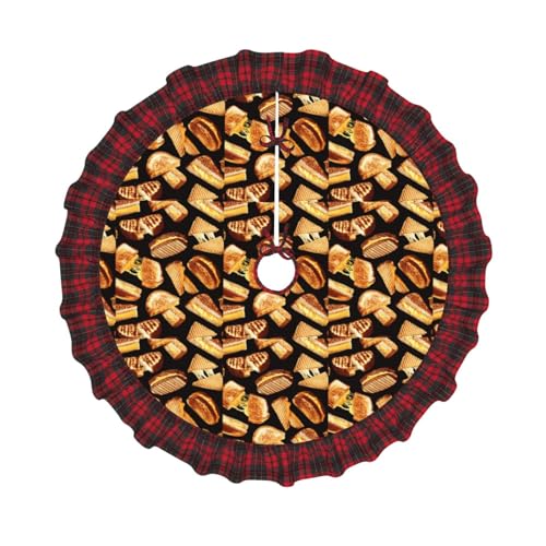 Mqgmz Falda de árbol de Navidad con estampado de sándwiches de queso de 122 cm, decoración de árbol de Navidad para el hogar, vacaciones, fiestas
