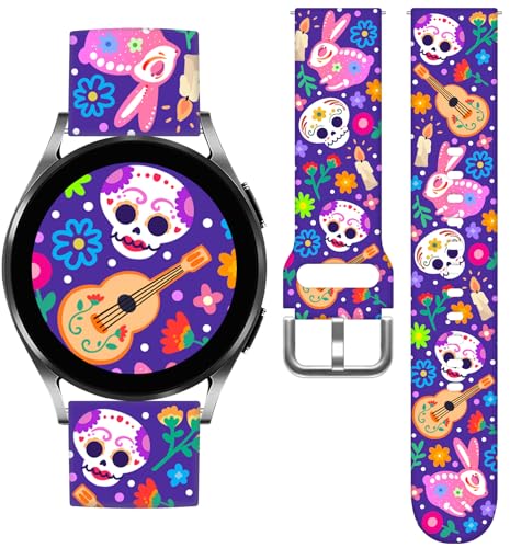 Vieeki Dia de los muertos Pumpkin Watch Bands Compatible with 40mm 44mm Samsung Galaxy Watch 7/ 6/ 5/ 4/ 5 Pro (45mm)/ 4 Classic (46mm)/ 3 (41mm)/ Active 2, 20mm Day of the Dead Silicone Strap for