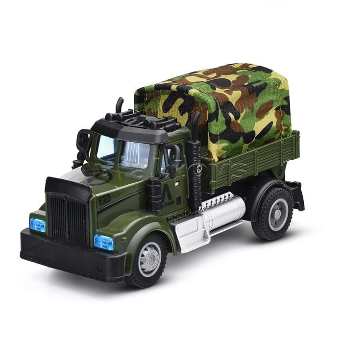 Favrallo Remote Control Military Truck for Kids | 1:64 Scale RC Army Vehicle with Lights, Camouflage Cover & Remot Controller | Durable Off-Road War Truck Toy for Boys (Ages 3+)