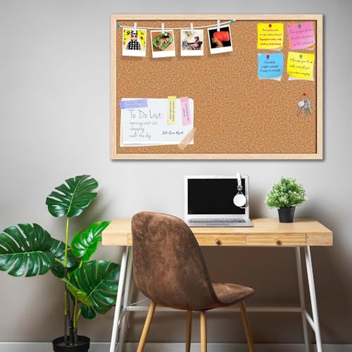 Image of ArtzFolio Cork Board | Bulletin Board Notice Pin Board | Vision Soft Board Combo with Thumb Push Pins & Sticky Notes | Natural Brown Frame | 18 x 12 inch (46 x 30 cms)