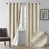 Rose Home Fashion Natural Linen Look, 100% Blackout Curtains(with Liner), Linen Blackout Curtains& Blackout Thermal Insulated Liner, Burlap Curtains-Set of 2 Panels(50x84 Natural)