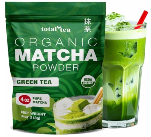 Organic Matcha Green Tea Powder (4-Oz) – Certified USDA Organic Powder for Matcha Latte, Tea, and Smoothies –Non-Gmo, Antioxidant Rich Fruit Tea by Total Tea