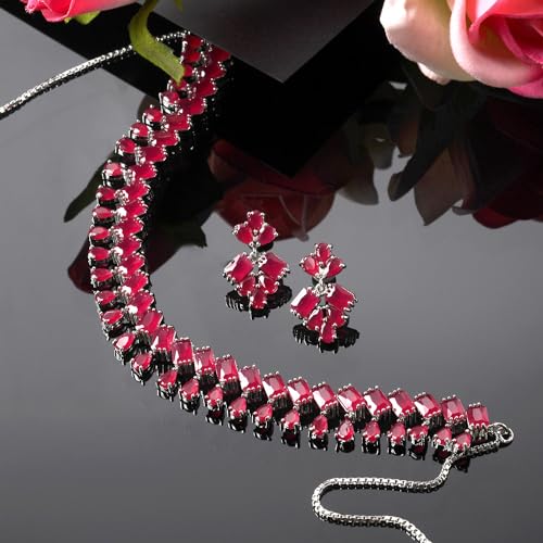 Pear Shaped American Diamond Necklace Set