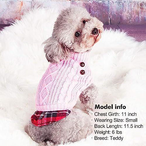 Image of KYEESE Dog Sweater for Small Dogs Turtleneck Thick Knit Pullover | Stretchy Fit, Lightweight & Warm, Cozy Knit Comfort, Classic Plaid Design, Gentle on Sensitive Skin, Winter Daily Wear