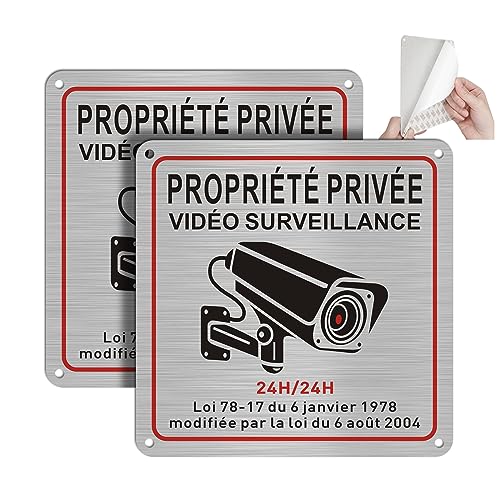 DAOUZL Panneau Camera Surveillance, Propriété Privée sous Surveillance Vidéo, Vidéo Surveillance Panneau 15x 15cm, Intérieur/Extérieur, Aluminium, avec...