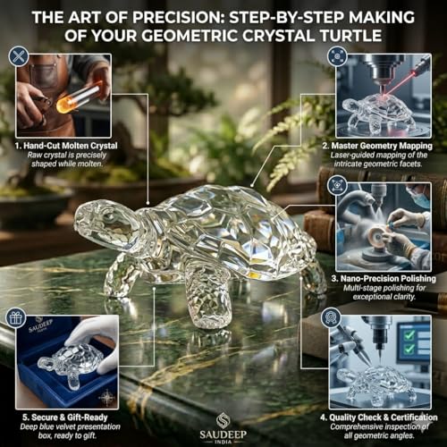 Image of SAUDEEP INDIA Feng Shui Crystal Tortise for Good Luck | Turtle for Vastu Home Decor | Kachua Idol & Figurine for Office Table and Desk Decor(Only Turtle)