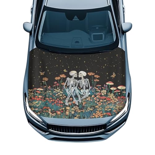 Image of Waterproof Car Cover Polyester Elastic Fabrics Skeleton Floral Car Hood Cover Suitable for Auto Car Truck, Van, SUV, Pickup