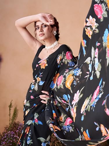 Image of Garden Vareli Women Georgette All Over Floral Printed Saree