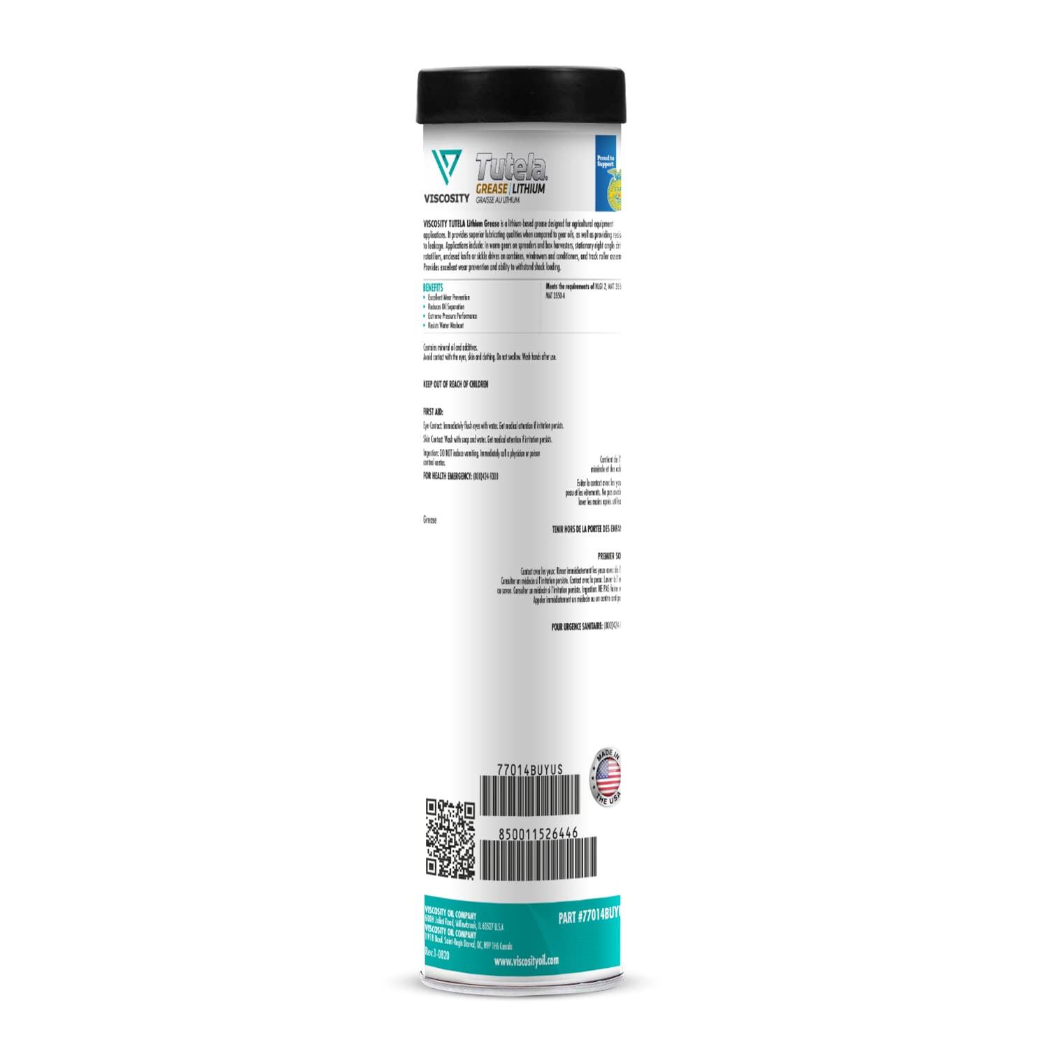 VISCOSITY TUTELA Lithium Grease - Compatible with Tractors, Construction, Industrial, and Off-Highway Equipment - 14 OZ - 77014BUYUS