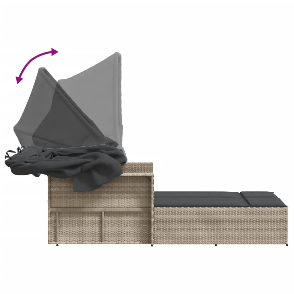 Homgoday Lit double auvent et coussins gris clair polyrorotin, chaises longues, canapé-lit, lit de piscine, lit de jardin