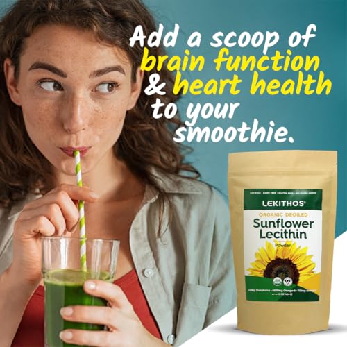 image for Lekithos Organic Deoiled Sunflower Lecithin Powder 16oz, USDA Organic,