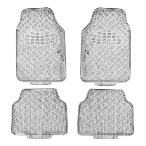 Tapete Automotivo de Luxo com Visual Metálico - 4 Peças, Estilo Alumínio para Tuning e Proteção (Cromado)