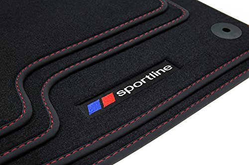 teileplus24 F653 Fußmatten Sportline Design kompatibel mit BMW 3er E90 E91 Touring Limo 2005-2012 Bandeinfassung Ziernähte, Naht:Rot