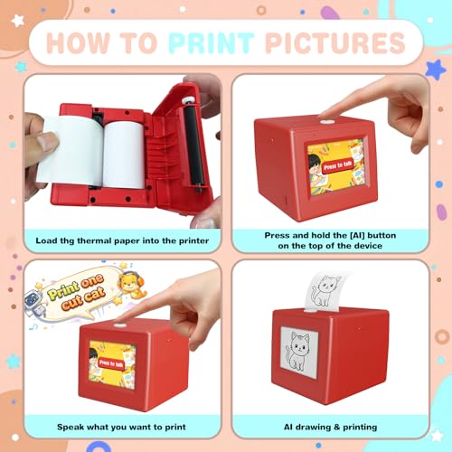 Image of AI Smart Voice Sticker Printer Box, Smart Thermal Sticker Printer with Voice Control & Display, Inkless Portable Mini Printer for DIY, Study & Creative Fun, Includes 5 Rolls of Paper