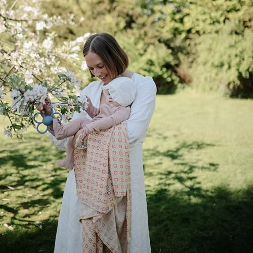 Image of mushie Muslin Baby Swaddle Blanket | 100% Organic Cotton (Happy Flowers Check)