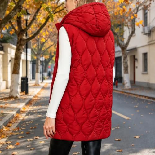 Puffer Vests for Women with Hood Fall Winter Cozy Sleeveless Quilted Jacket | Side Pockets,Drawstring Hooded Down Vests,Solid Color,Mid Length,Fashion Casual Coats,Lightweight Oversized Padded Vest - image 3
