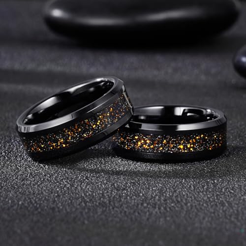 Tungsten Rings for Men 8mm Black/Silver/Gold Fashion Promise Wedding Band Hammered Groove Meteorite Orbo Carbide Beveled Polished Edge Comfort Fit4
