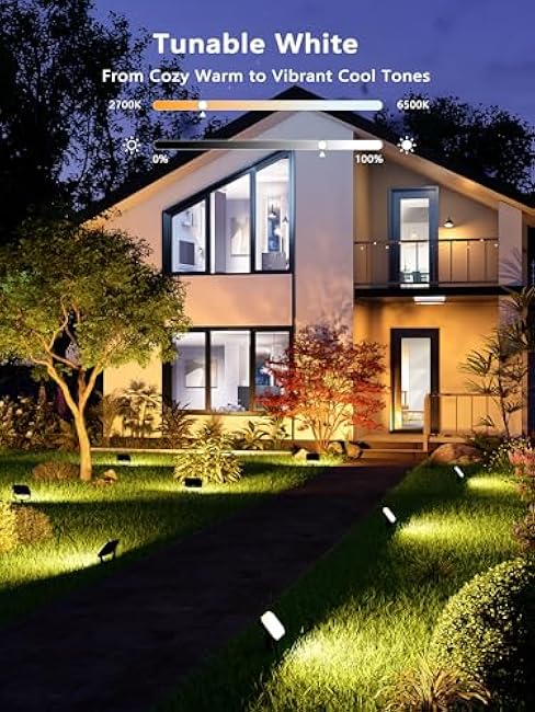 BrizLabs Flood Lights Outdoor, 6 Pack Smart RGBCW Landscape Lighting APP/Voice Control, Color Changing LED Floodlights, IP65 Waterproof Pathway Lights for Halloween Christmas Garden Yard Lawn House