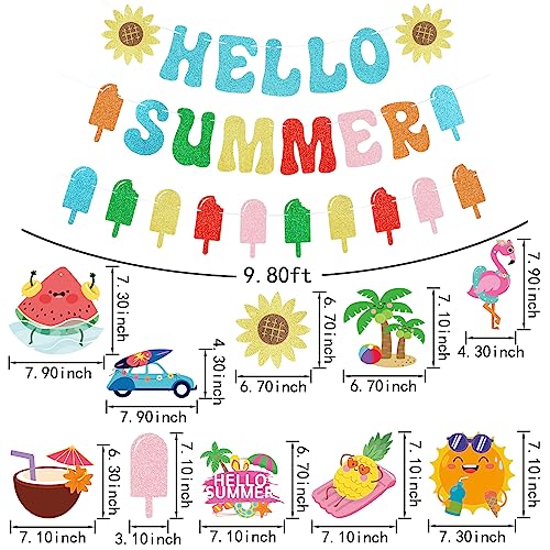 Hello Summer Banner With Popsicle Ice Cream Garland Banner, Summer Party Banner Summer Beach Party Decorations, Hello Summer Holiday Birthday Party Decorations #TOP3