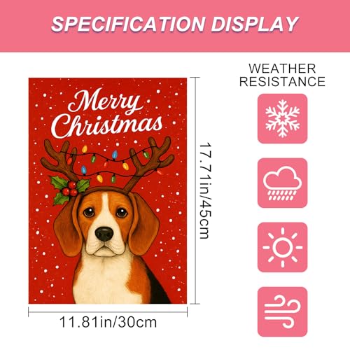 Image of BlissYard Christmas Garden Flag 12x18 Inch Welcome Beagle Dog Outdoor Flag Double Sided Holiday Puppy Yard Banner with Antlers and Holly for Porch Lawn Patio