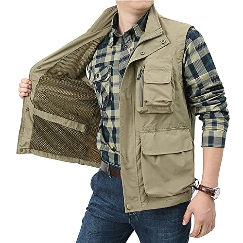 Men's Fishing Vest Casual Outdoor Multifunctional Mesh Photographer Jacket 8 Pockets Breathable Quick Dry Coat