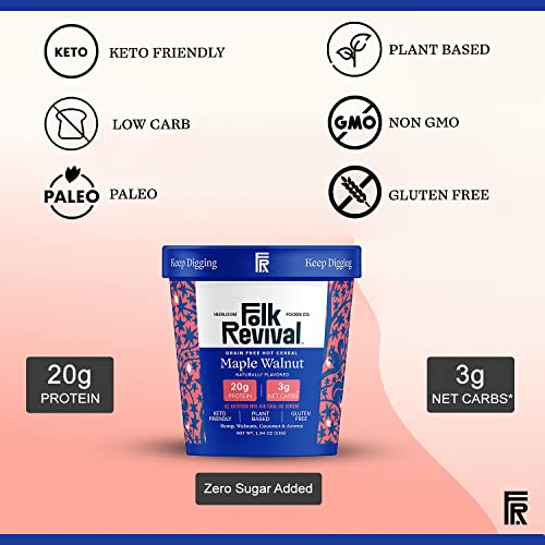 Folk Revival Original And Maple Walnut Hot Cereal | High Fiber Instant Meal Made With Acorns And Heirloom Ingredients - Non Gmo, Gluten Free, Keto Friendly, Paleo, Grain Free - 6 Cups Of Each Flavor #TOP3