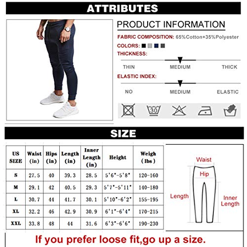 Calça de corrida masculina BUXKR de algodão slim fit com bolsos grandes para corrida e treino, Azul