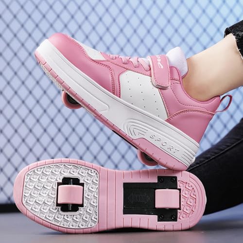 Kids Roller Skates Shoes Sneakers for Boys & Girls, Outdoor Parkour Shoes with 2-Wheels Unisex Skateboarding Shoe Retractable Skating Shoes for Children's Students Sports Walking4