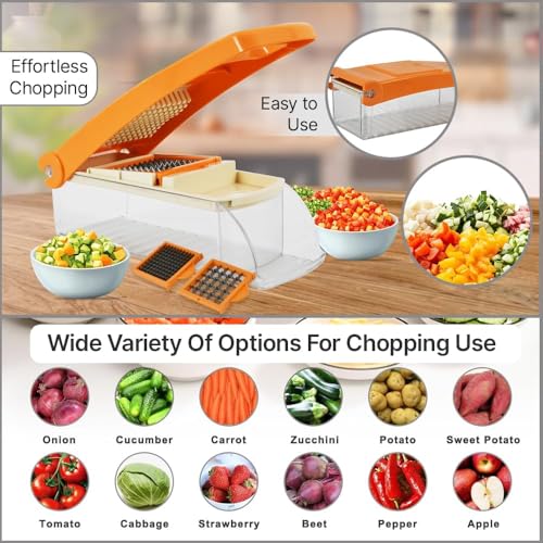 Image of Manual Hand Press Push Chopper for Effortless Chopping Vegetables & Fruits Slicing & Dicing for Onion, Potato & Tomato | Chopping Cutting Set for Daily Use (Orange)