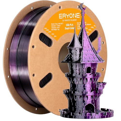 Image of ERYONE Silk Dual Color PLA Filament 3D Printer 1.75mm + /- 0.03mm, Bicolor Filament Two Tone PLA 1KG(2.2lbs) Cardboard Spool, Black Purple