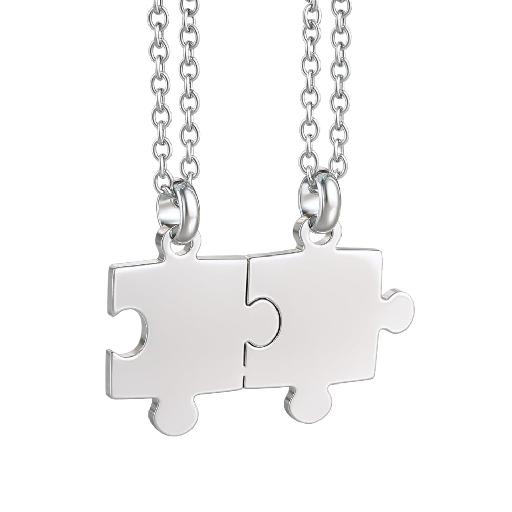 Collana Coppia Puzzle che si Divide a Metà in Acciaio Inox Lucido | Gioiello per Fidanzati e Migliori Amiche | Ciondolo Metà Cuore Amicizia Amore | Idea Regalo per Lei e Lui cll1881b
