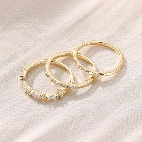 Dochais Dainty Cubic Zirconia Gold Rings for Women Non-Tarnish 14k Gold Plated Stackable Rings Wedding Engagement Finger Ring Set Size 5-9 5