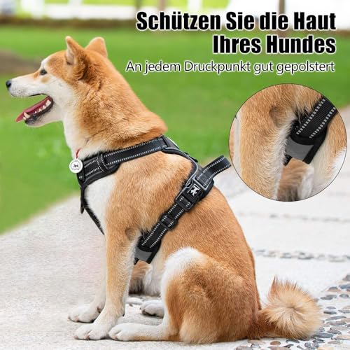PoyPet No Pull Hundegeschirr, reflektierendes Westengeschirr mit 2 Leinenbefestigungen und einfachem Steuergriff für kleine mittelgroße Hunde (Grau, S (1er Pack))