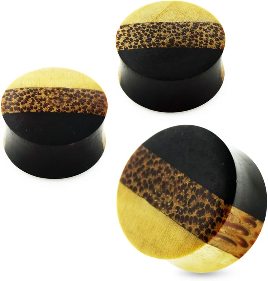 Natural Tri Stripe Wood Double Flared Gauge Ear Stretcher Saddle Plug Body Piercing Jewelry