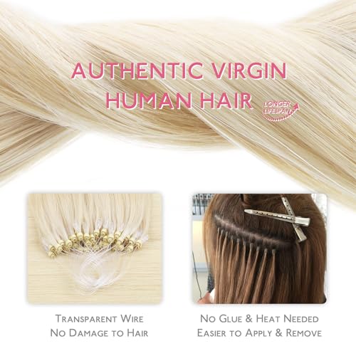 Image of WENNALIFE Microlink Hair Extensions Human Hair, 50g 50s 14 Inch Platinum Blonde Remy Micro Bead Hair Extensions Real Human Hair Micro Link Micro Loop Straight Microlinks