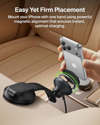 Image of Belkin Wireless Car Charger, MagSafe Phone Holder & Car Dash Mount w / 1M USB C Cable, Qi2 MagSafe Compatible Fast Charging iPhone Charger for iPhone 17, Galaxy S26, Pixel 10, Road Travelers, Black