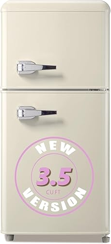 Refrigerador con congelador Retro Mini refrigerador dormitorio dormitorio blanco crema 3.5 pies cúbicos compacto pequeño para apartamento RV diseño