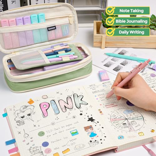 Image of Nicpro School Supplies Stationary Set with Pencil Case, 50 PCS Green | Back to Schoo Supplies, Pen Case with 12 Highlighter, 5 Gel Pen, 6 Mechanical Pencil, Essentials for College, Nursing Student
