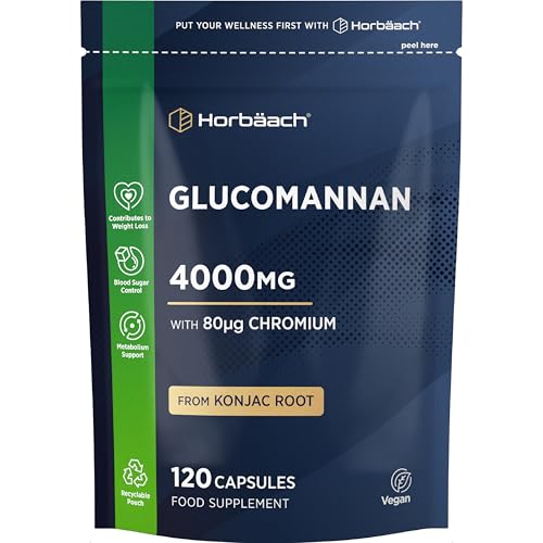 Glucomannan Capsules 4000mg | Konjac Root | Glucomannan Complex with Chromium | Vegan & Vegetarian Friendly | 120 Count | By Horbaach