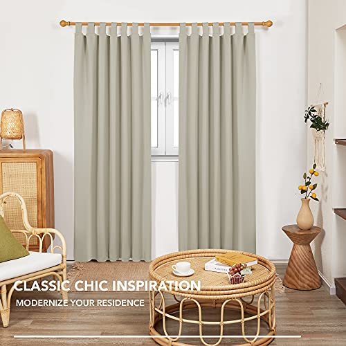 Deconovo Room Darkening Tab Top Curtains Thermal Insulated Window Treatment Energy Efficiency Soft Pair Curtains Blackout Curtains for Living Room 55 x 102 Inch Light Beige Set of 2 - Image 3