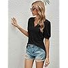 Romanstii-Women-Casual-V-neck-T-Shirts-Loose-Puff-Short-Sleeve-Tops-Tunic-Blouse Romanstii Women's Classic-Fit Short Sleeve V-Neck T-Shirt,Black,L