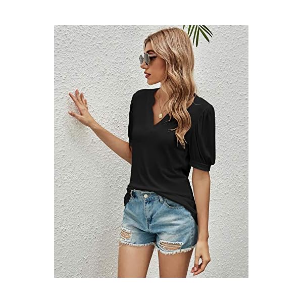 Romanstii-Women-Casual-V-neck-T-Shirts-Loose-Puff-Short-Sleeve-Tops-Tunic-Blouse Romanstii Women's Classic-Fit Short Sleeve V-Neck T-Shirt,Black,L