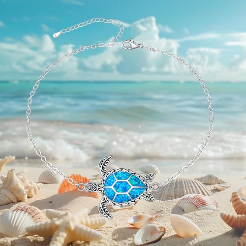 Image of Fenthring Sea Turtle Anklet for Women Sterling Silver Adjustable Ankle