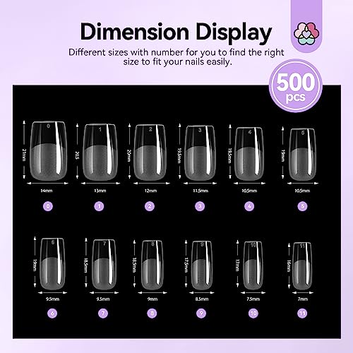 SAVILAND Gel Nail X Kit Short Square - Nail Drill Kit 500 PCS Natural False Nail Tips For Press On U V Nail Glue with Lamp Manicure Tools for Nail Extension Nail Art For Women At Home Nail Kit DIY